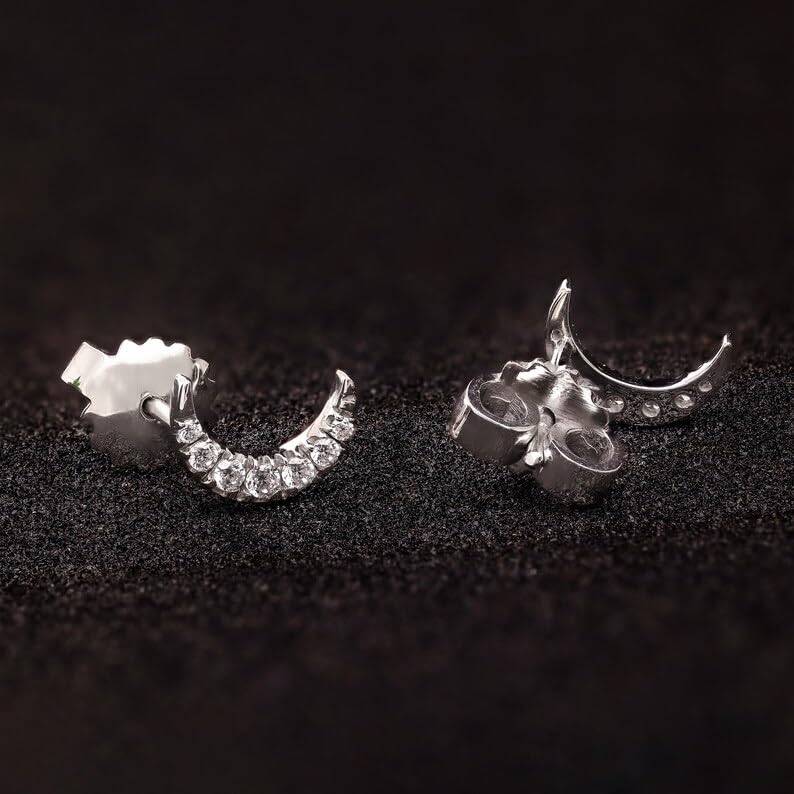 925 Silver Crescent Moon Stud Earrings | Cz Celestial Minimalist Jewelry Gift For Her : SE_000734