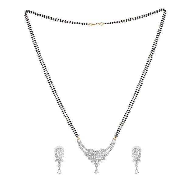 Gehena By Estele Fashion Jewelry Mangalsutra Necklace Set For Women: Rhodium Plated Graceful Mangalsutra  : OSAKMS004-IRWENKER