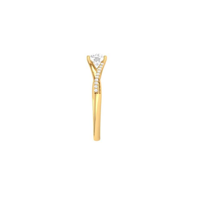 Moissanite Solitaire Ring With Twisted Pave Band In 14Kt Gold Over Sterling Silver : TGDR-273