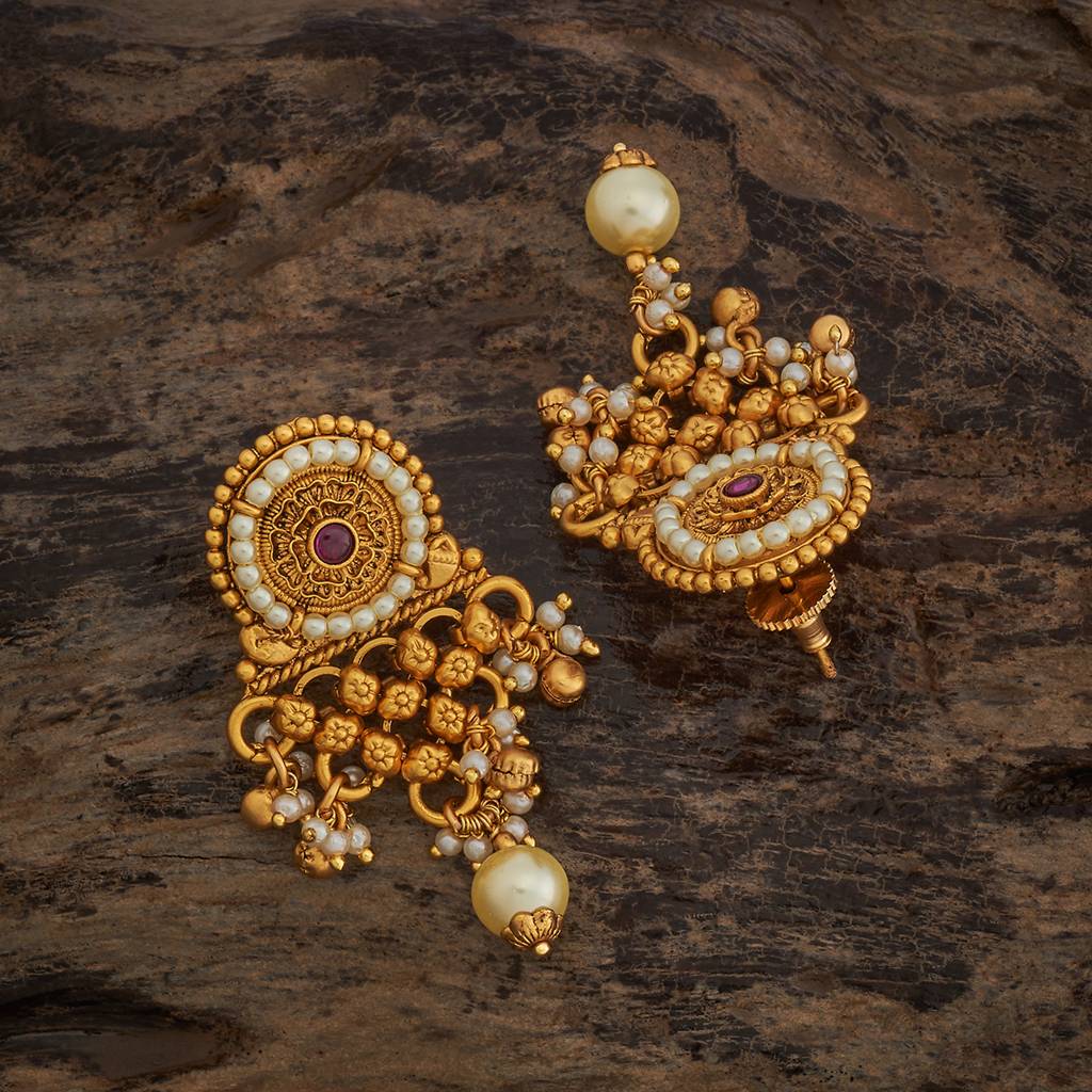 Kushal'S Fashion Jewellery Ruby Gold-Plated Ethnic Antique Earring Drop Earrings-185393 : 442372