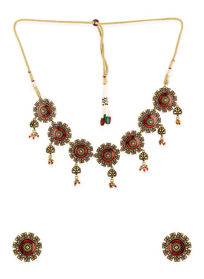 Arabian Nights Antique Gold Round Brass Jewellery Set : 8905124423969