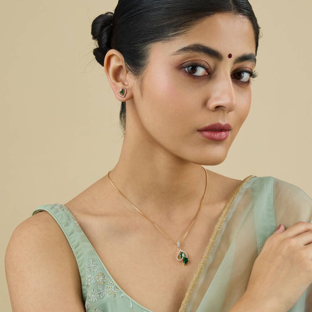 Green Gold-Plated Party Zircon Pendant Set-433968 : 433968