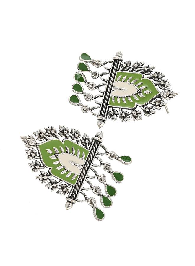 Festive Hues Green Gems Adorned Enamelled Silver Plated Jewellery Set : 8905124458954