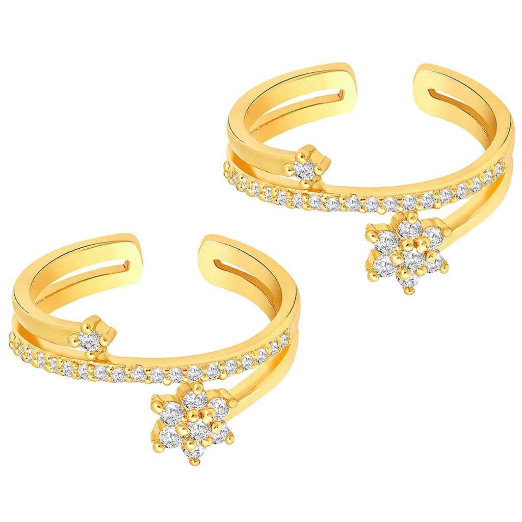 Cubic Zirconia Studded Fancy Toe Ring Adjustable Bichiya Stylish Fashion Jewellery Gift For Women-Pf30Tr34 : PF30TR34W