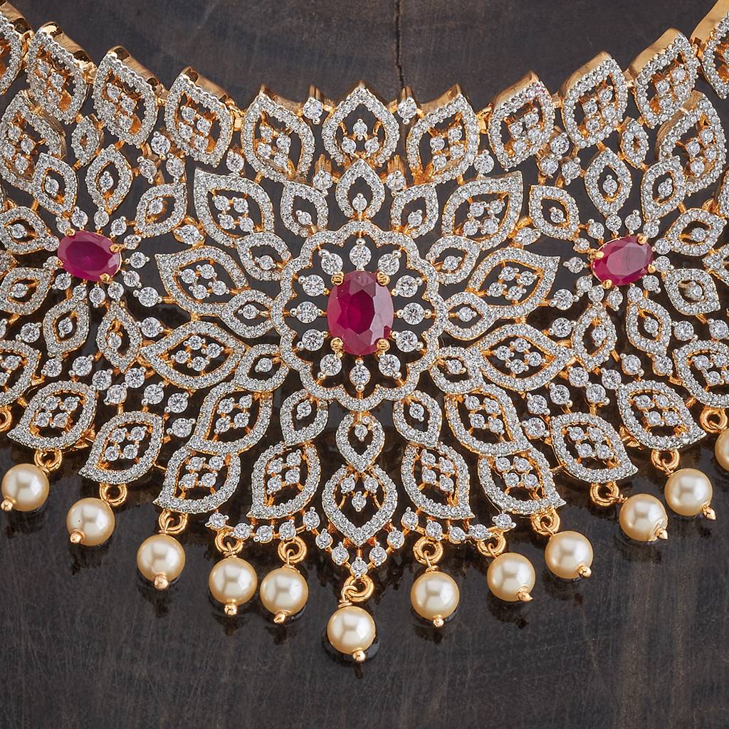 Kushal'S Fashion Jewellery Rhodium-Plated Ruby & Cubic Zirconia Studded Jewellery Set-178624 : 427681