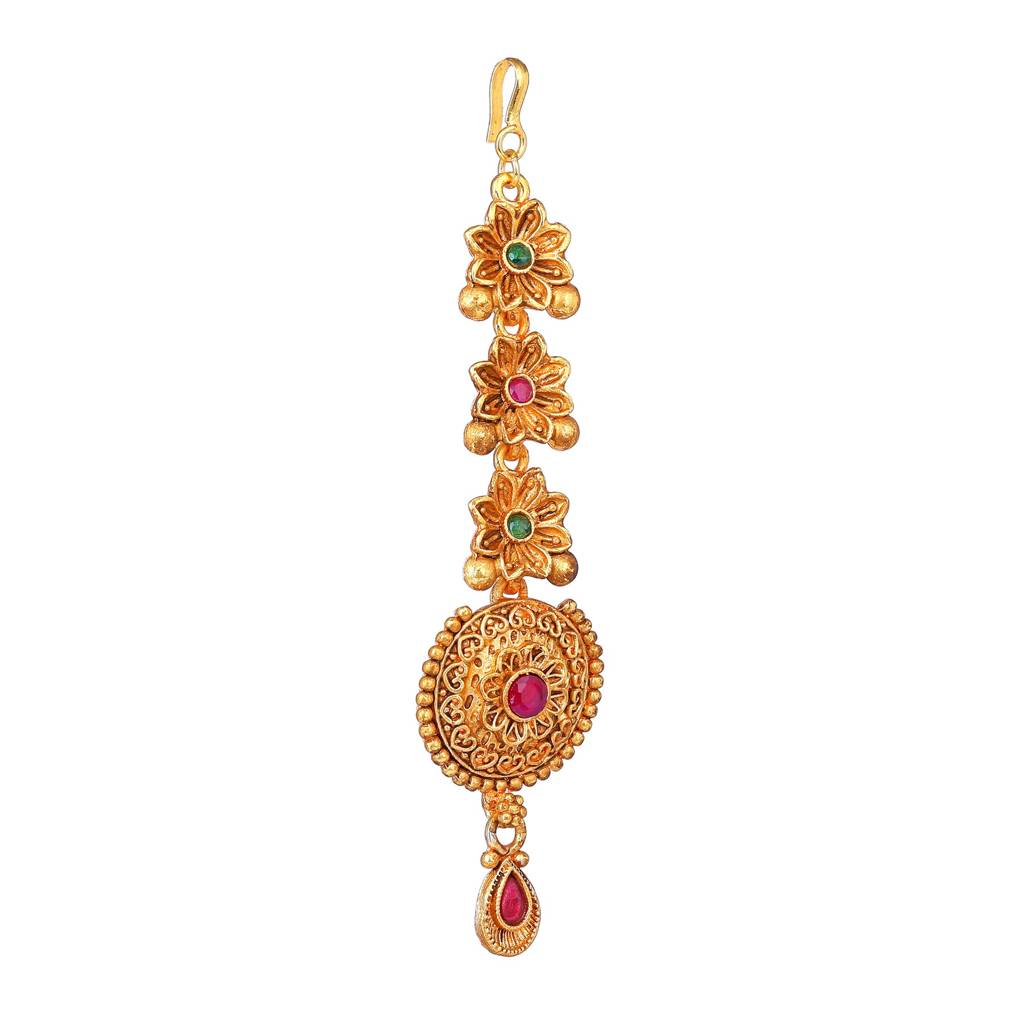 Estele Gold Plated Gorgeous Floral Matte Finish Maang Tikka With Multi-Color Crystals For Women. : 037-IGGNRBTIKAA