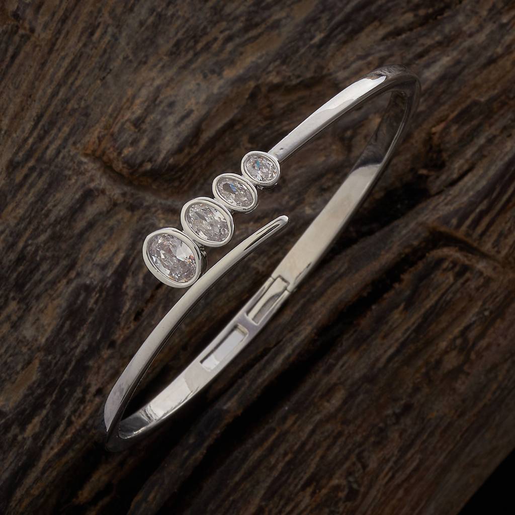 Kushal'S Fashion Jewellery White Plated Party Wear Zircon Kada-174662 : 418803