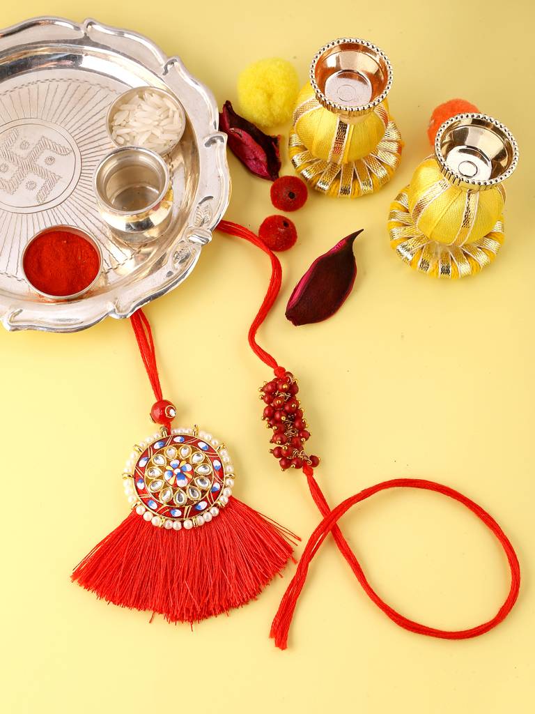 Designer Bhaiya Bhabhi Rakhi Set With Roli Chaawal Pack : 8905124413700