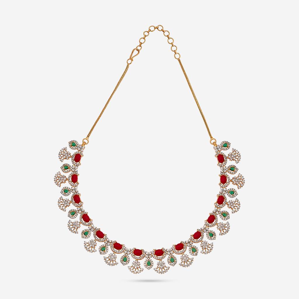 Kushal'S Fashion Jewellery Green Gold-Plated Party Trendy Zircon Necklace And Earring Set  -184657 : 440886