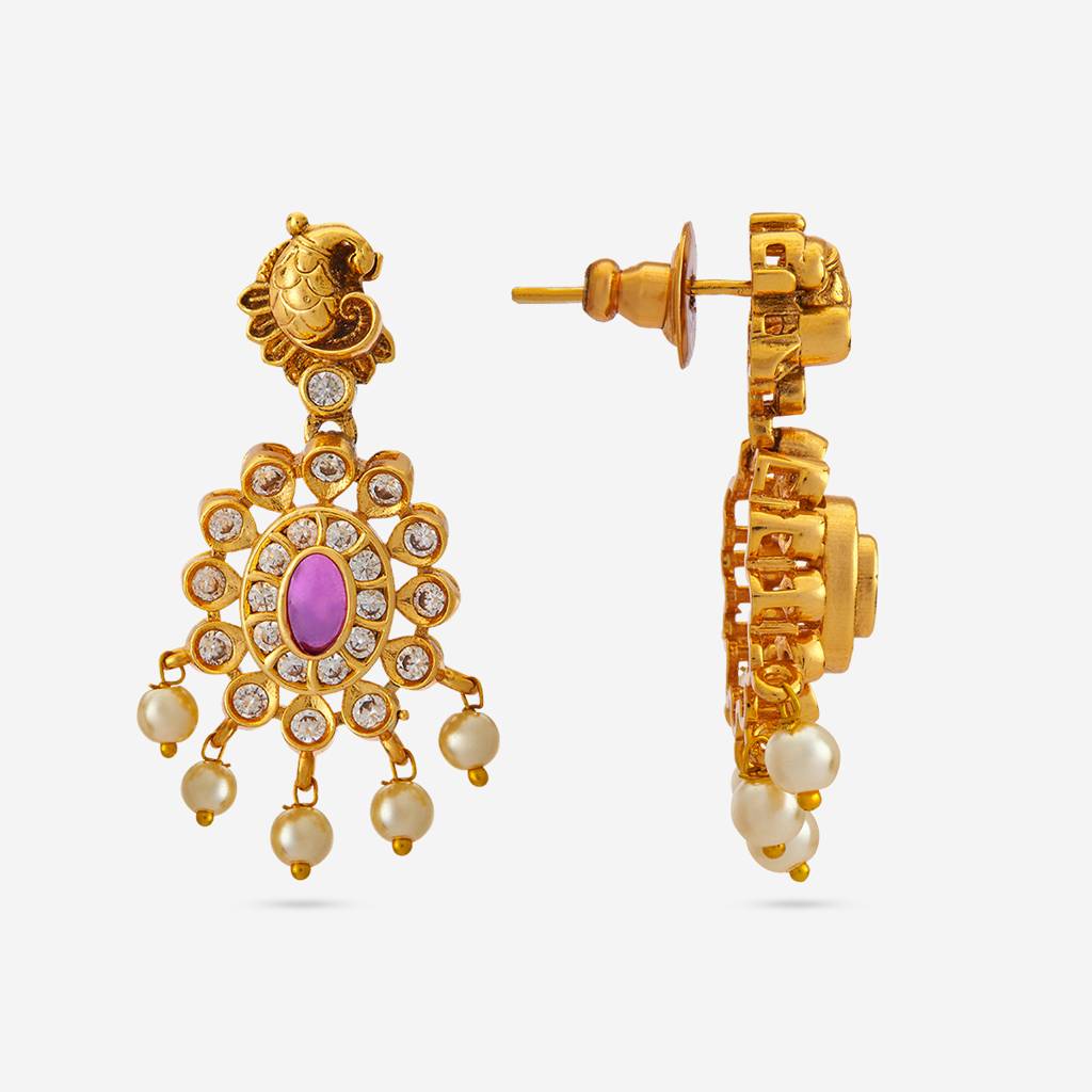 Ruby Gold-Plated Ethnic Antique Drops-438081 : 438081