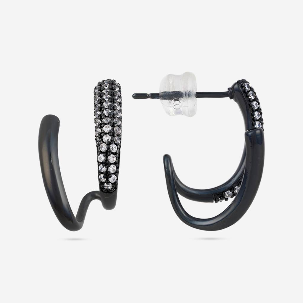 Kushal'S Fashion Jewellery White Black-Polish Plated Party Trendy Zircon Studs-187432 : 446542
