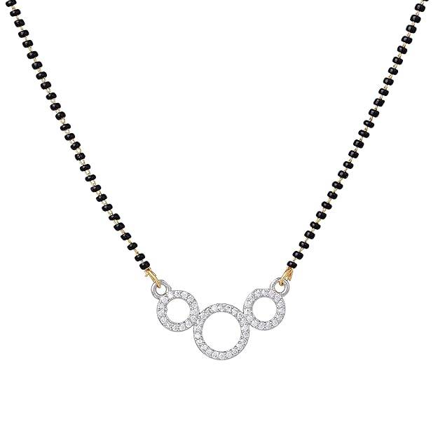 Gold & Rhodium Plated Splendid Trio Circular Pendant Mangalsutra Chain With Black Beads & White Crystals  : OSAKMS002-2TNWENK