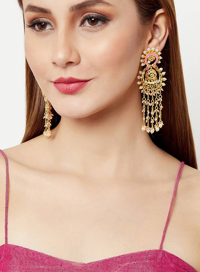 Shwet Kamal Filigree Design Gold Plated Faux Pearls Embellished Drop Earrings : 8905124444568