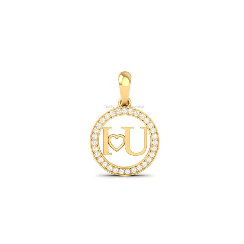 ÂI Love Youâ Moissanite Circle Pendant With Chain In 14Kt Gold Over Sterling Silver : TGDP-28