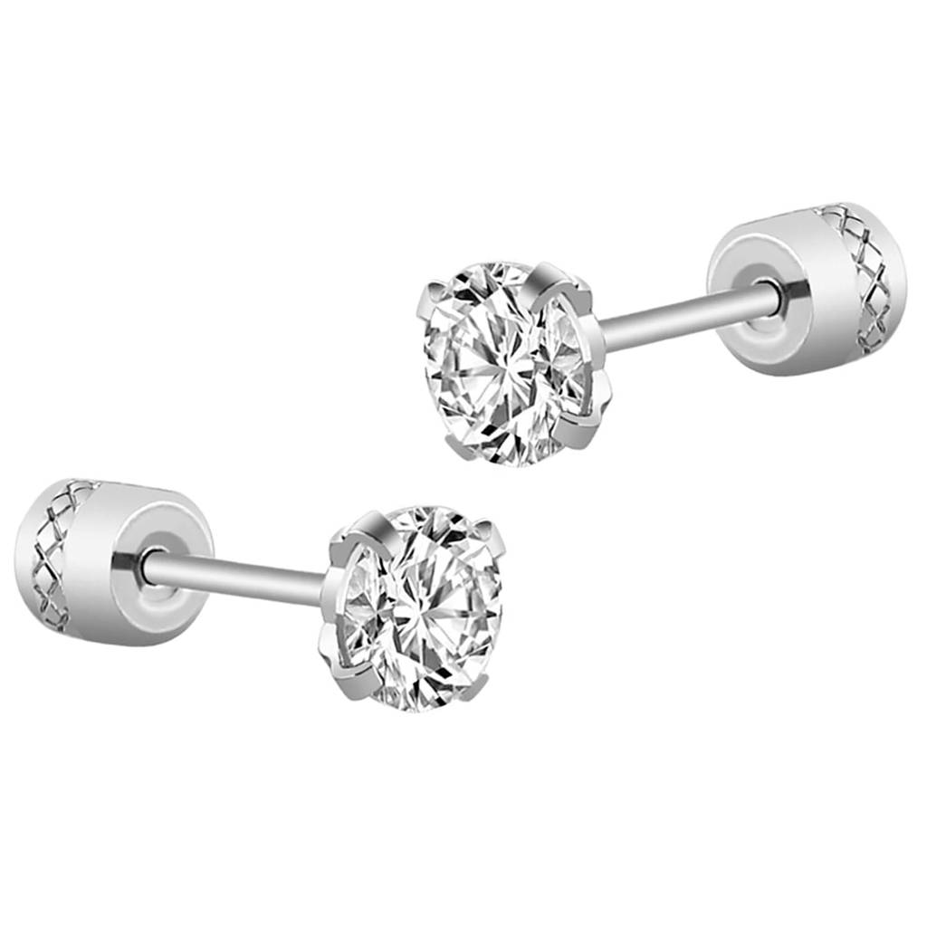 Silver Plated 316L Stainless Steel Cubic Zirconia Studded Stud Earrings Jewellery Gift For Men & Boys (1 Pair) : PX9ME40
