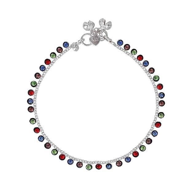Fashion Jewelry Anklets For Women: Rhodium Plated Rainbow Bliss: Colorful Crystals Enhanced Lightweight A : OSAK007-IRMCANKLET