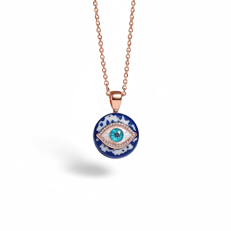 Unique Blue Enamel Protection Charm Necklace : TGDPE-7-Y