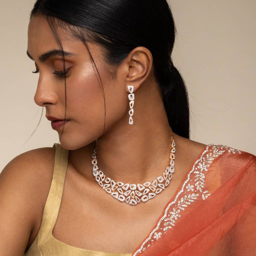 White  Gold-Plated Party Zircon Jewellery Set - 454893 : 454893