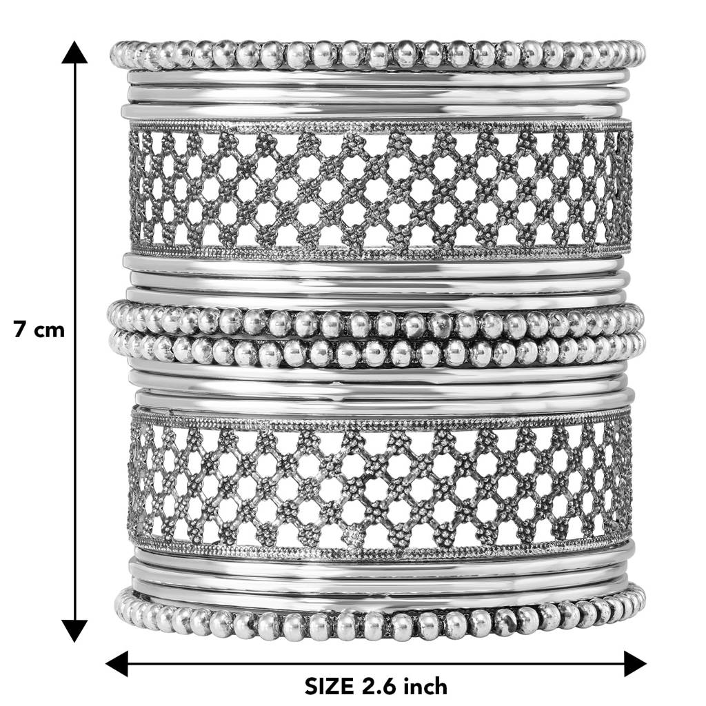Traditional Silver Plated 2.6 Inch Metal Bangles Ethnic Stylish Fashion Jewellery Navratri Gift For Women (S : PF34B1039S-S1-6
