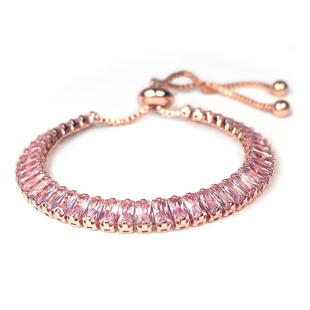 Rose Gold Plated Baguette Stone Studded Adjustable Tennis Bracelet Stylish Fashion Jewellery For Women & Girls-Px8 : PX8B80CPK