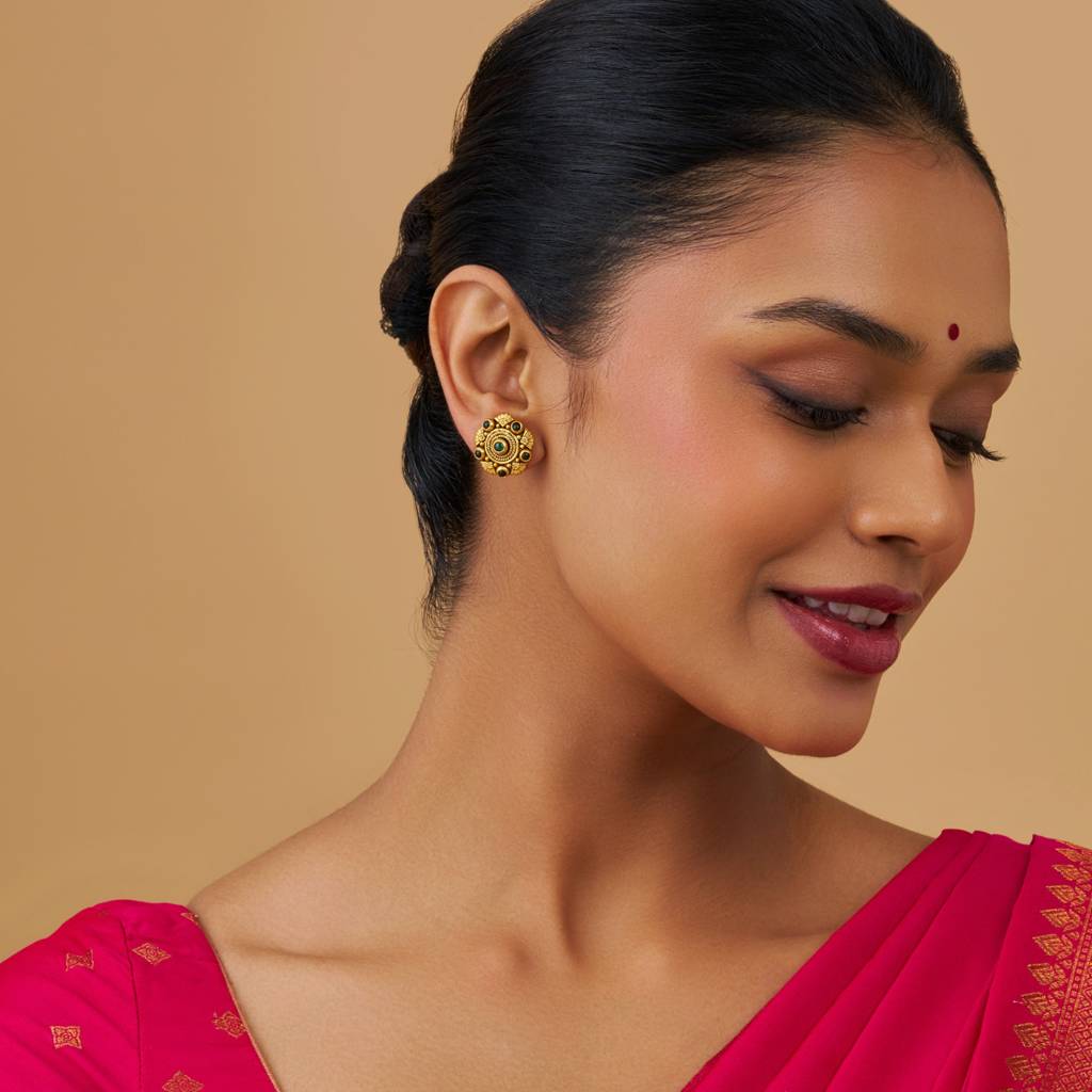 Kushal'S Fashion Jewellery Oxidised Gold-Plated Ethnic 92.5 Pure Silver Temple Studs-177439 : 425372