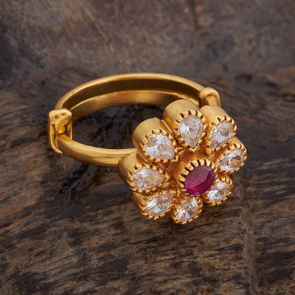 Kushal'S Fashion Jewellery Women Gold Plated Floral Cz 92.5 Pure Silver Finger Ring-178160 : 426745