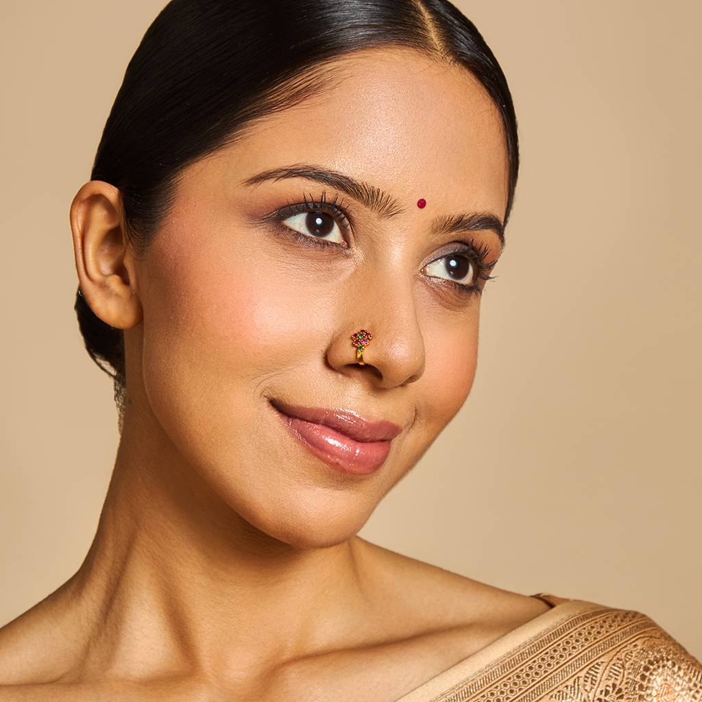 Kushal'S Fashion Jewellery Ruby-Green Gold-Plated Bridesmaid Antique Nath : 424269