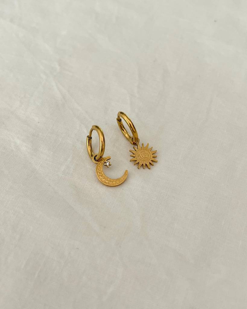 18K Gold Plated Celeste Sun & Moon Mismatched Earrings : E28B