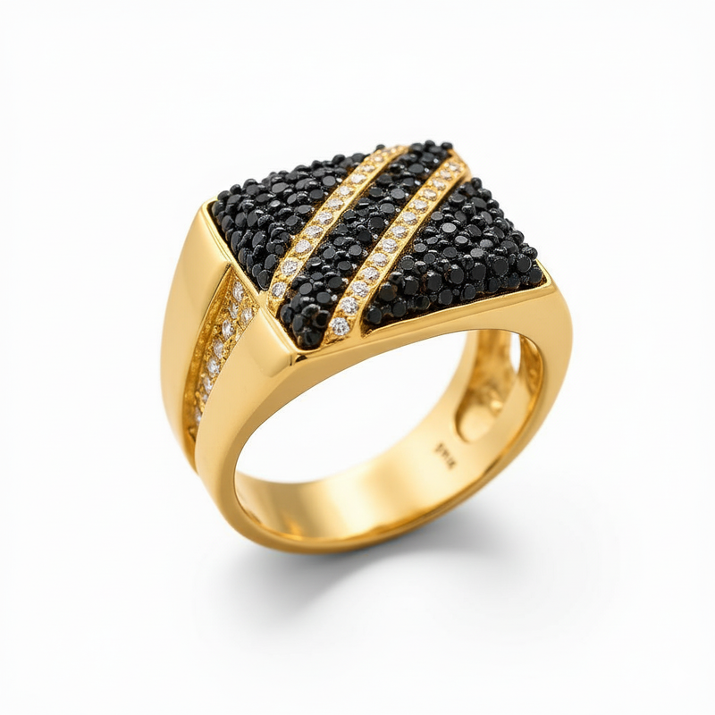 Moissanite Triple-Stripe Signet Ring For Men'S : TGDMR-16-R-23