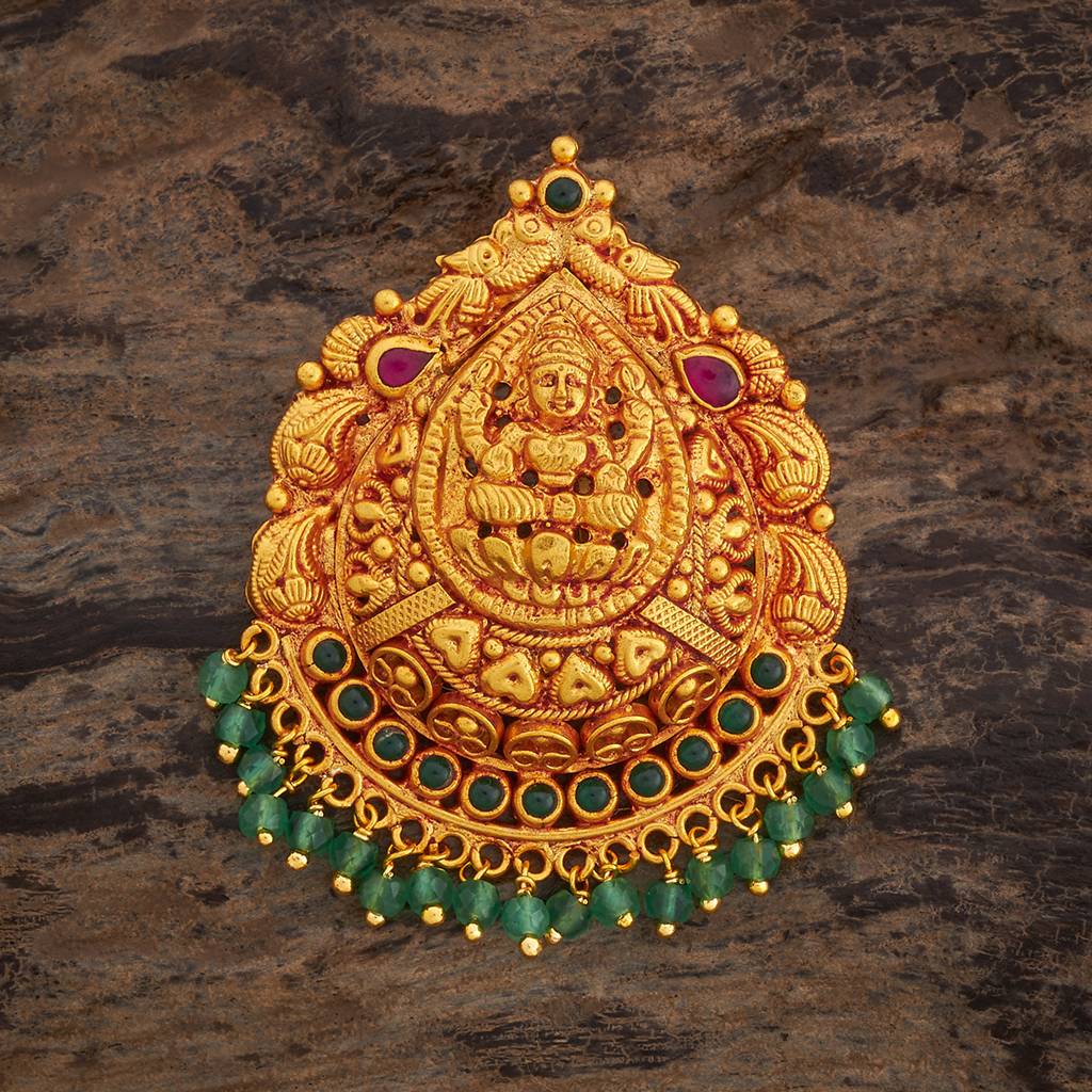 Kushal'S Fashion Jewellery Ruby-Green Gold-Plated Ethnic 92.5 Pure Silver Temple Pendants-177657 : 425891