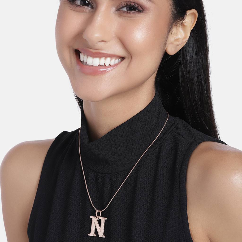 Estele Rosegold Plated N Letter Charm Pendant For Women : 1009-NPENDANT
