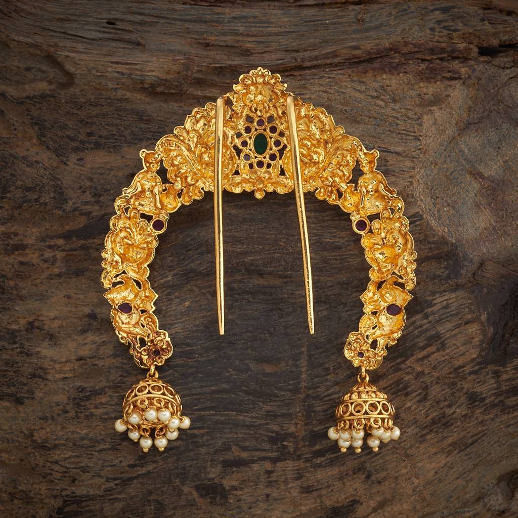 Kushal'S Fashion Jewellery Ruby-Green Gold-Plated Ethnic Antique Hair Brooch -181403 : 433566