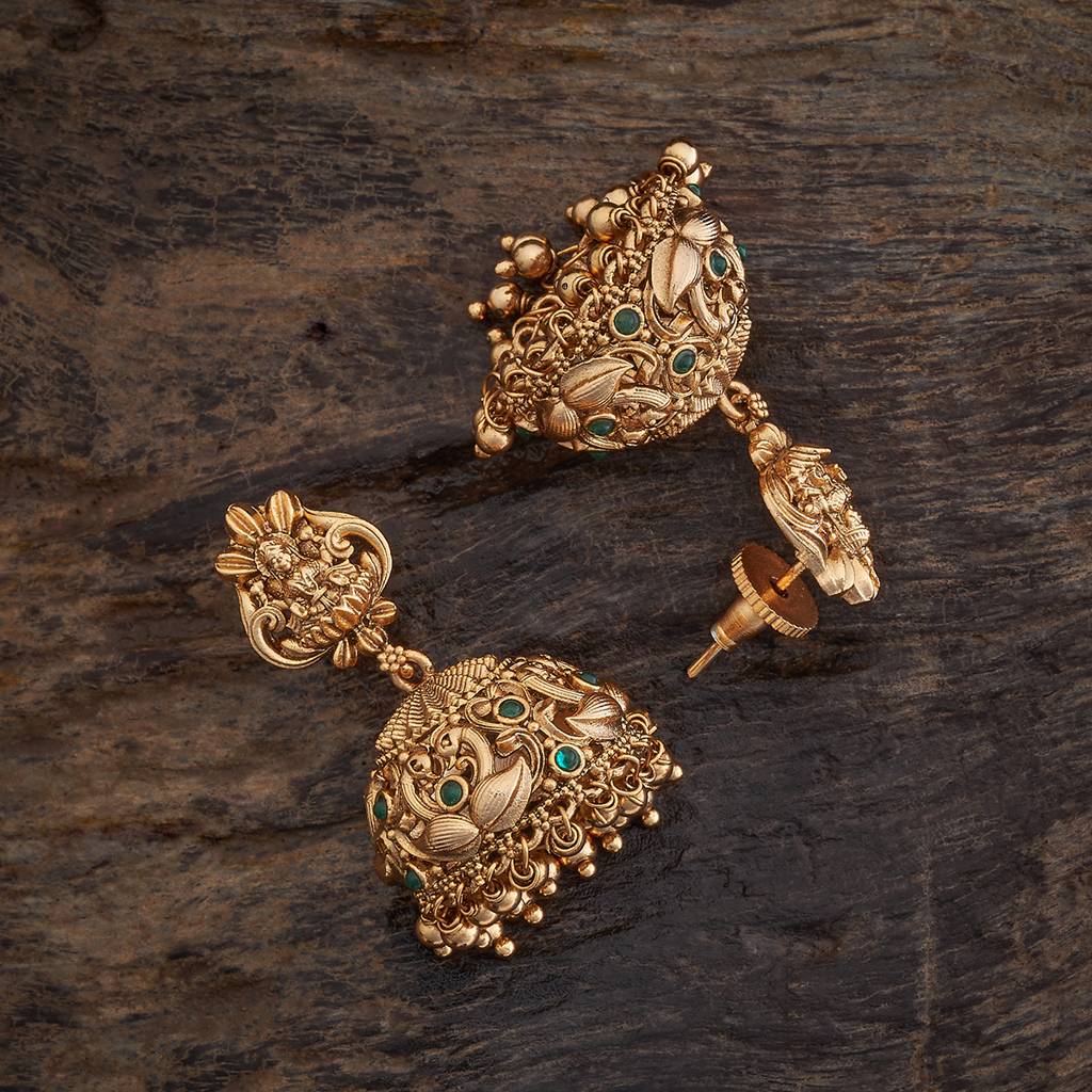 Green Gold-Plated Ethnic Antique Jhumkas-422531 : 422531