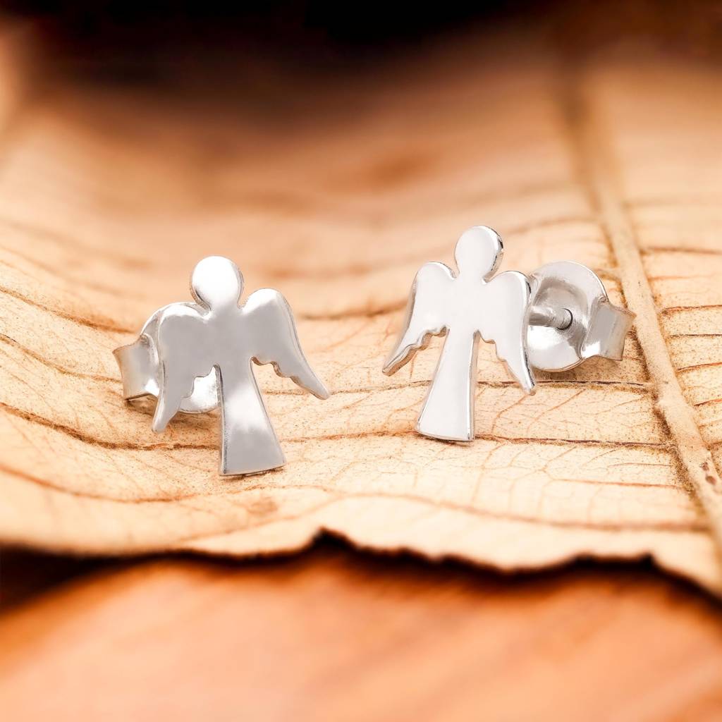925 Silver Angel Wing Stud Earrings | Celestial Jewelry Gift : SE_000835