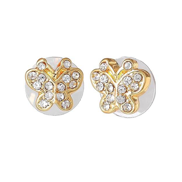Gold Plated Sparkling White Crystals Adorned Simple Butterfly Design Stud Earrings For Girls : 346703-2NIGER