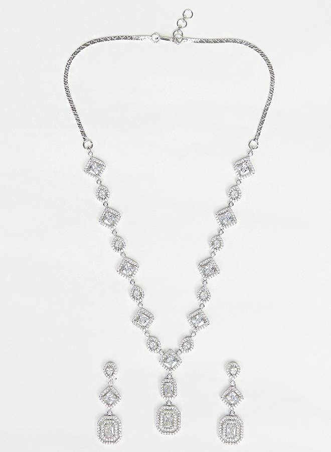 Cz Silver Plated Drop Gems Sparkling Elegance Necklace Set : 8905124445251
