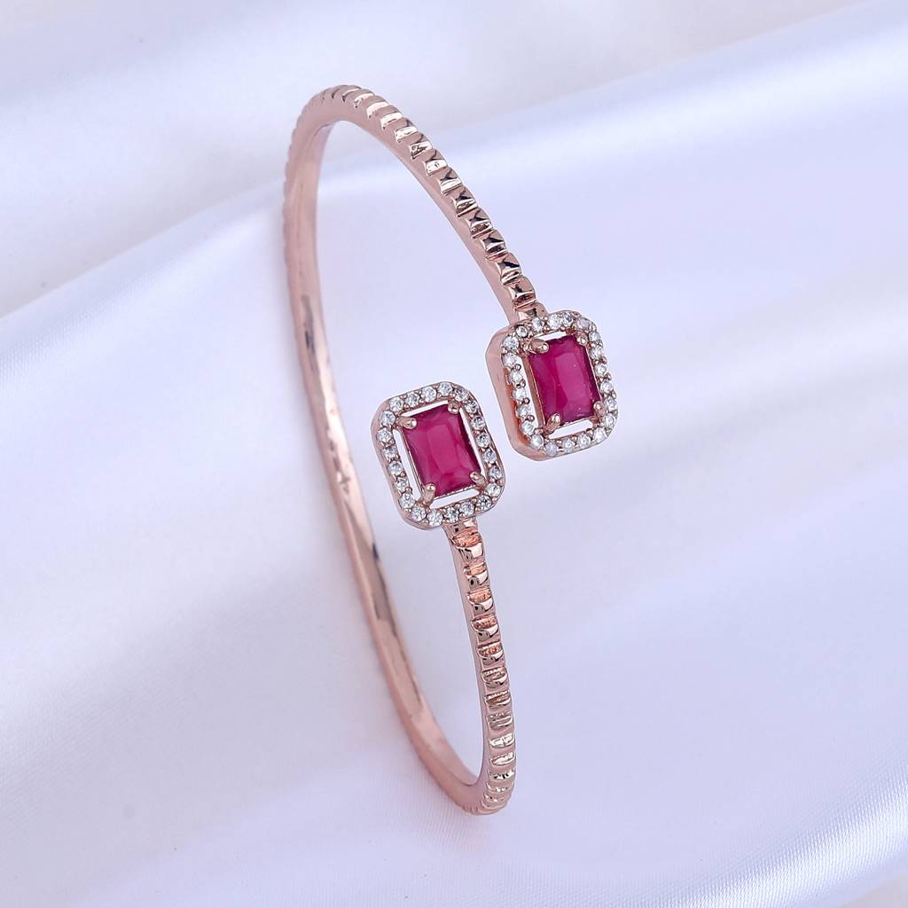 Estele Rosegold Plated Stylish & Modern Lightweight Kada Bracelet With Shining Ruby American Diamond|Timeless  : AD-093-RGRBBR