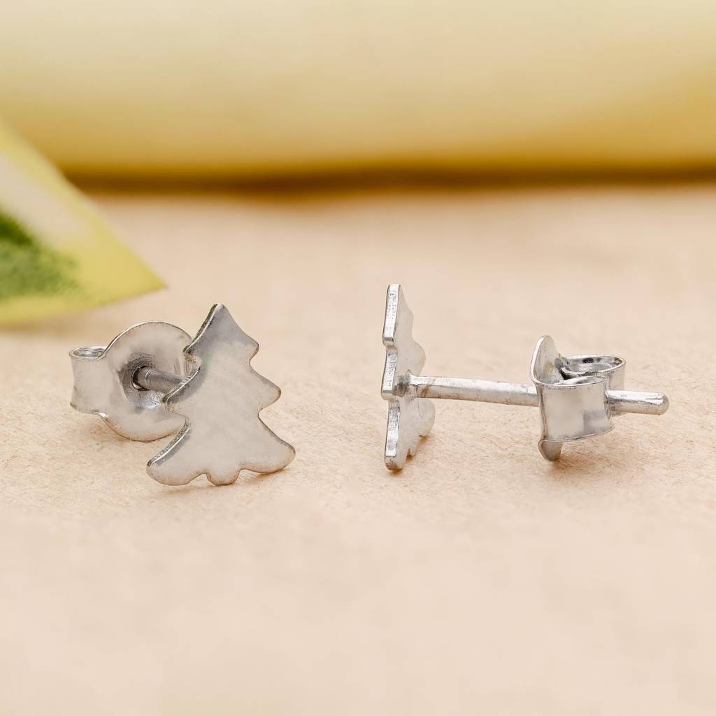 925 Silver Christmas Tree Studs | Festive Holiday Gift : SE_000804