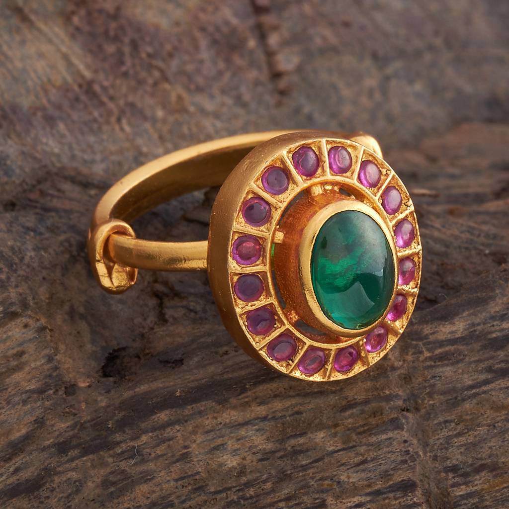 Kushal'S Fashion Jewellery Ruby-Green Gold-Plated Ethnic 92.5 Pure Silver Temple Rings-148613 : 413151