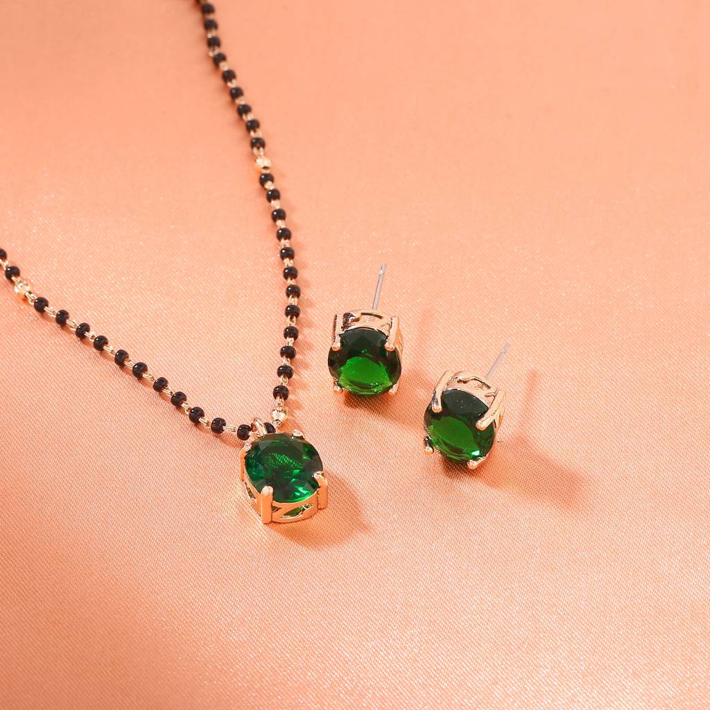 Estele Rose Gold Plated Cz Elegant Mangalsutra Necklace Set With Emerald Stones For Women : ADMS040-RGGNNKER