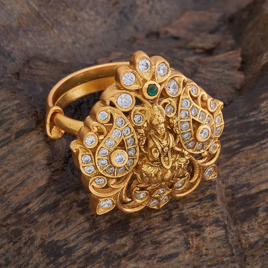 Kushal'S Fashion Jewellery Gold-Plated 92.5 Sterling Silver Cz Studded Temple Finger Ring : 426730