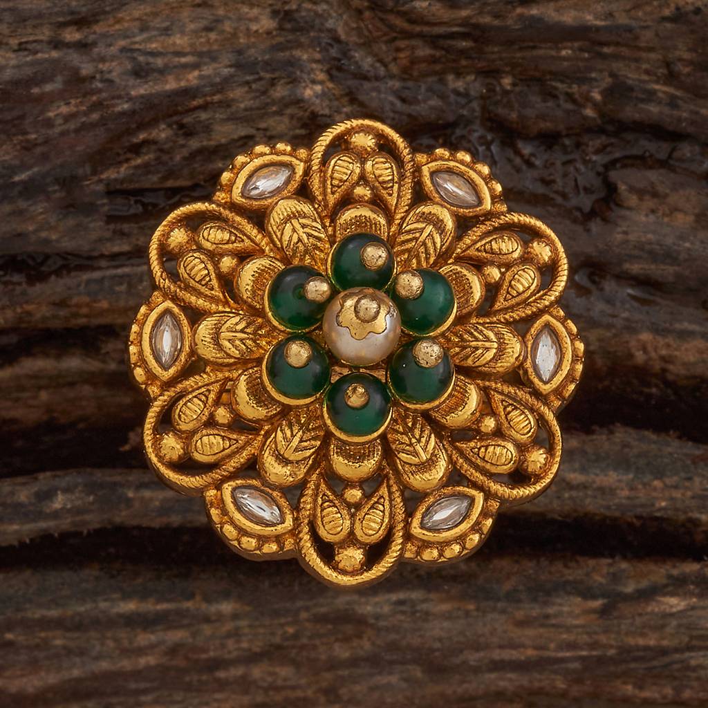 Kushal'S Fashion Jewellery Green Gold-Plated Ethnic Antique Finger Ring-185140 : 441972