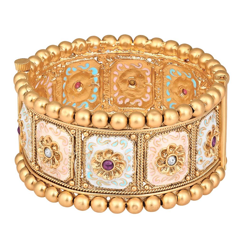 Gold Plated Meenakari Work Thick Single Piece Openable Kadaa Bangle Ethnic Jewellery For Women (Size- 2.8 Inch) : PF74B141-S1-8