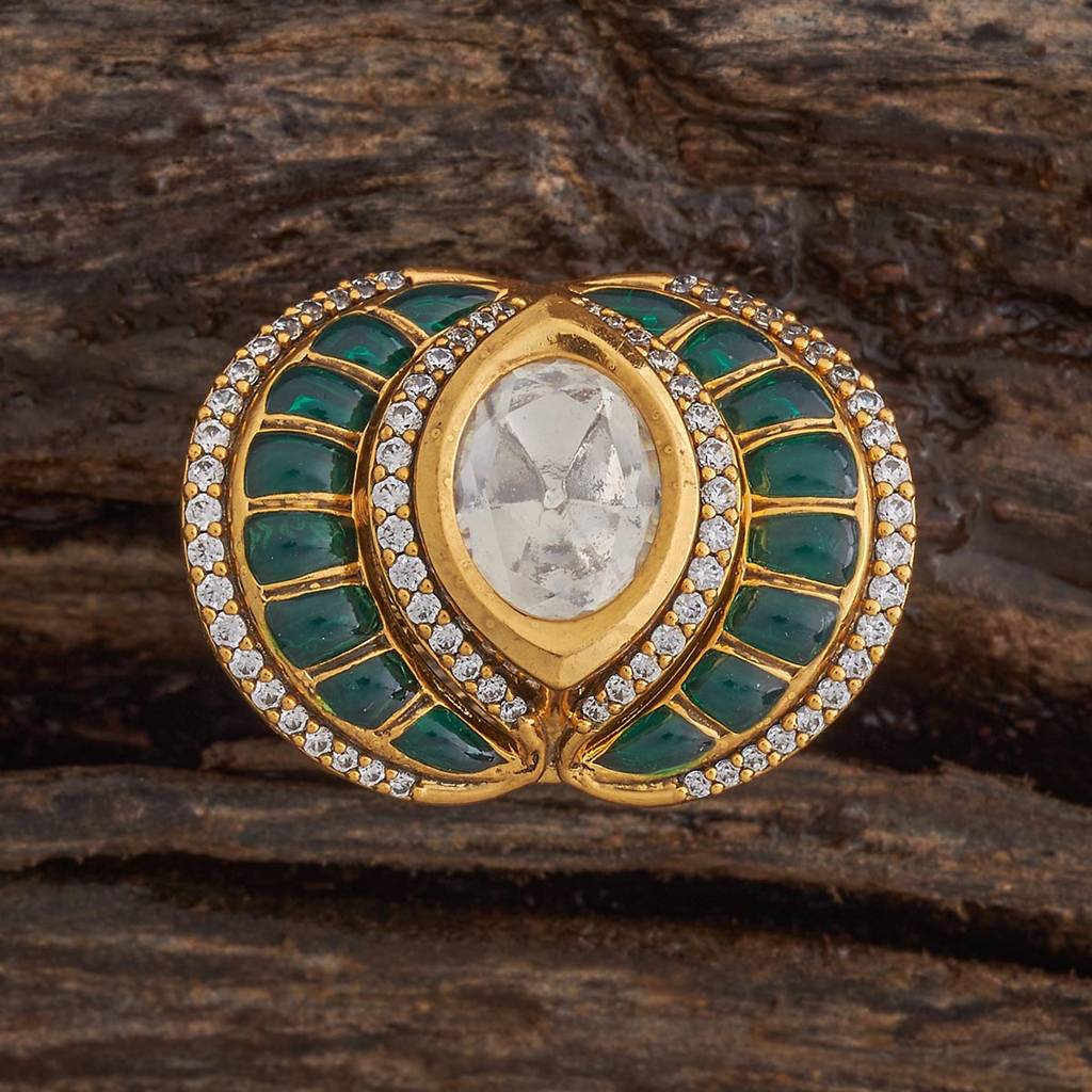 Kushal'S Fashion Jewellery Green Victorian-Plated Ethnic Kundan Finger Ring-182226 : 435305