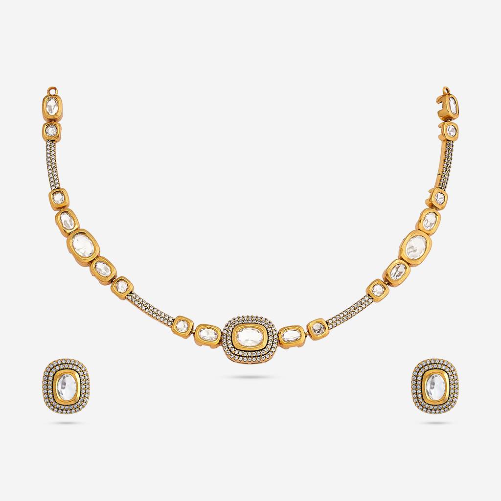 Kushal'S Fashion Jewellery White Victorian-Plated Ethnic Kundan Necklace And Earring Set  -187741 : 447182