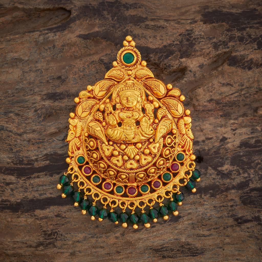 Kushal'S Fashion Jewellery Ruby-Green Gold-Plated Ethnic 92.5 Pure Silver Temple Pendants-177658 : 425892