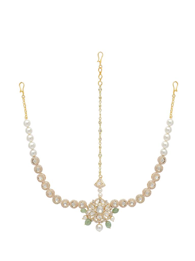 Traditional Kundan Maangtikka With Matha- Patti With Pearl Detailing. : XAGTL101