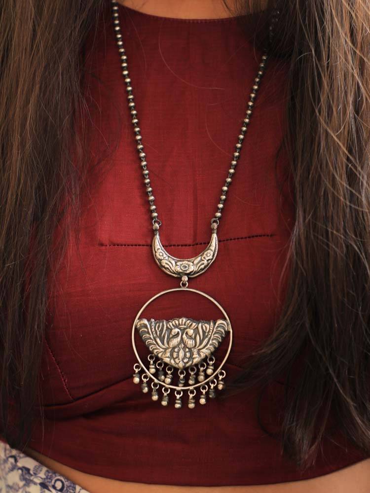 Dulari Crescent Moon Dual Peacock Necklace : SE603-1-1-1-1
