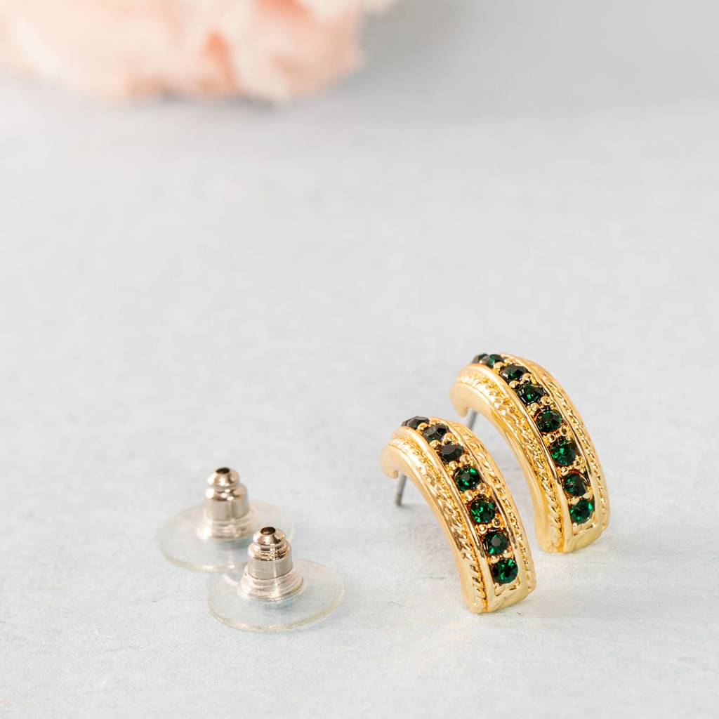 Estele Gold Plated Green Candy Crystal Stud Earrings For Women. : 766704GNER