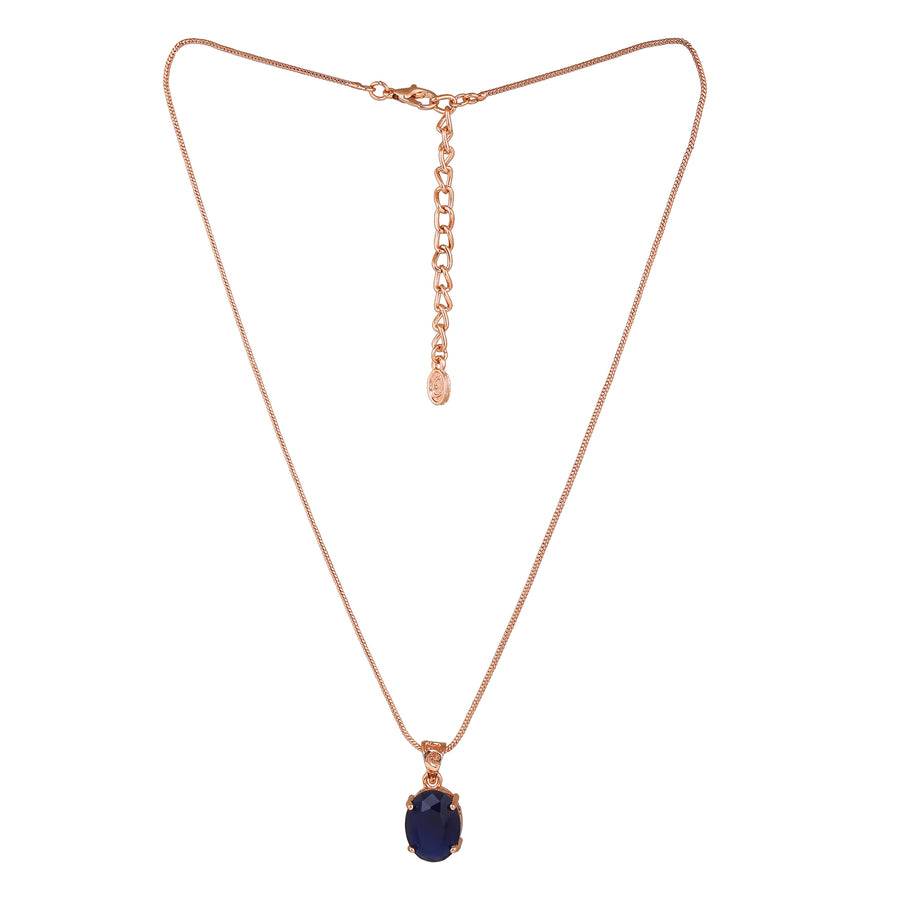 Estele Rose Gold Plated Cz Elegant Designer Pendant Set With Blue Stones For Women : AD-756-RGBLPDER